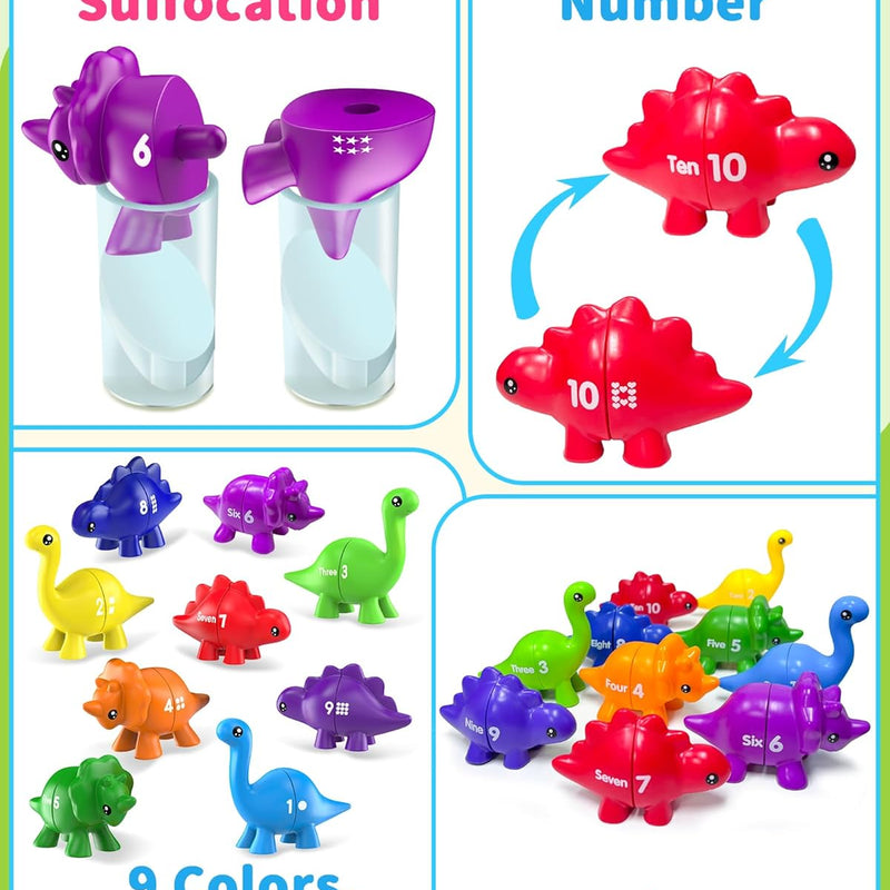 Montessori number learning dinosaur toys for 3-5 year old kids, double-sided, educational and entertaining
