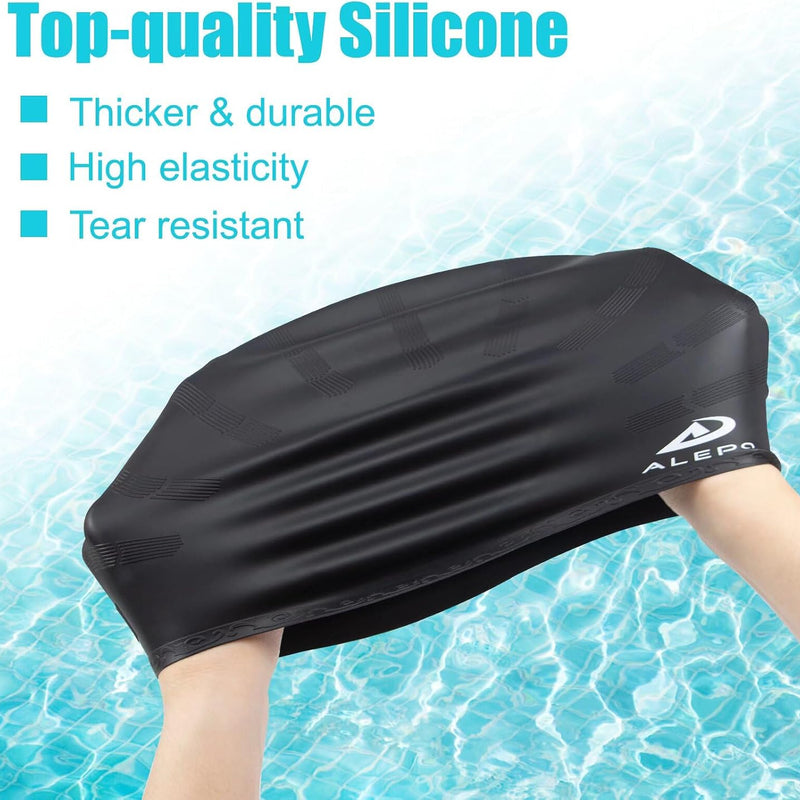 Alepo 2 Pack Kids Swim Caps for Boys Girls, Durable Silicone Swimming Cap with 3D Ear Pockets for Age 3-15 Toddler Child Youth Teen, Unisex Swim Bath Hats for Short/Long Hair with Ear Plugs Nose Clip