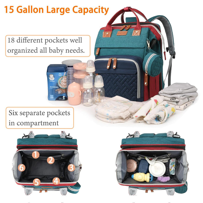 Baby Diaper Bag with Changing Station, Waterproof Diaper Bag Backpack for Moms Dads with USB Charging Port, Baby Shower Gifts, Large Capacity diaper backpack,Red-Green-Blue
