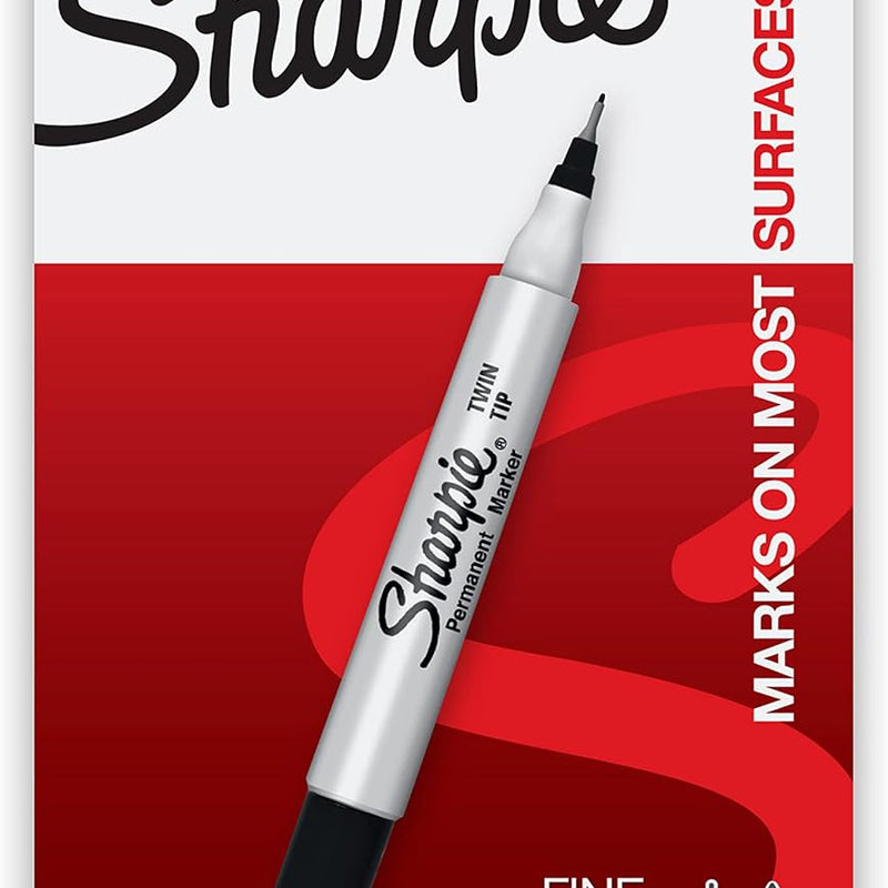 Sharpie Twin Tip Permanent Markers, Fine and Ultra Fine, Black, 12 Count