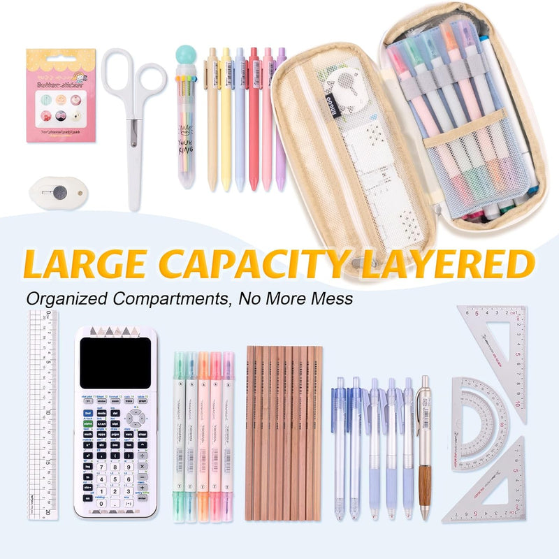 EASTHILL Big Capacity Pencil Pen Case Office College School Large Storage High Capacity Bag Pouch Holder Box Organizer Light Blue
