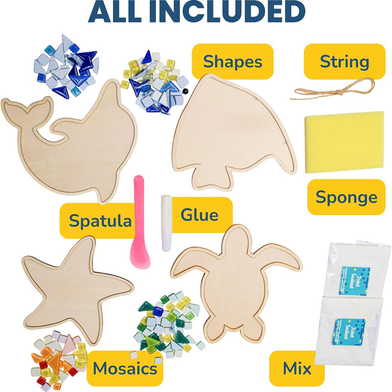 Little Jupiter DIY Mosaic Kit - Builds 4 Different Sea Mosaic Art Pieces - The Perfect Arts and Crafts for Girls and Boys Ages 8-12 - Kids Art Set Activity for Birthdays, Christmas, Holidays, & More