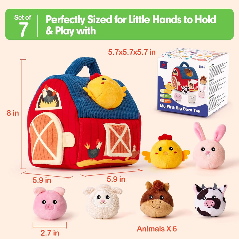 hahaland Surprise Barn Stuffed Farm Animals Montessori Toy for 6 Month Old Babies