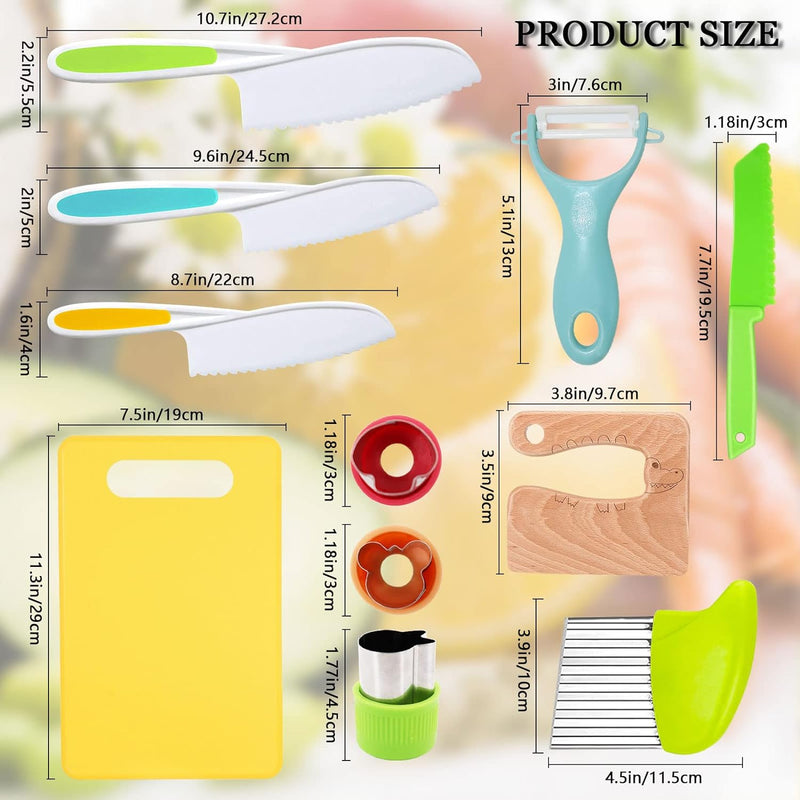 RISICULIS Kids Kitchen Knife, Montessori Kitchen Knife Set for Toddlers | 11Pcs Kids Safe Knife Set for Real Cooking with Wood Plastic Knives Kids Cutting Board, Montessori Gifts for Boys Girls