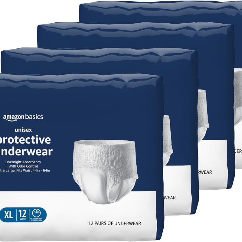 Amazon Basics Unisex Protective Underwear, Overnight Absorbency, Small/Medium, 16 Count