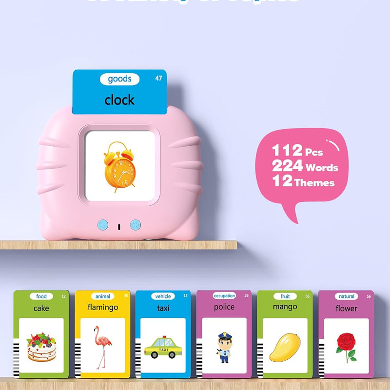 Airbition Talking Flash Cards for Toddlers Montessori Language Learning with 224 Words Pocket Speech Therapy Playthings Children's Sensory Educational Device Pink