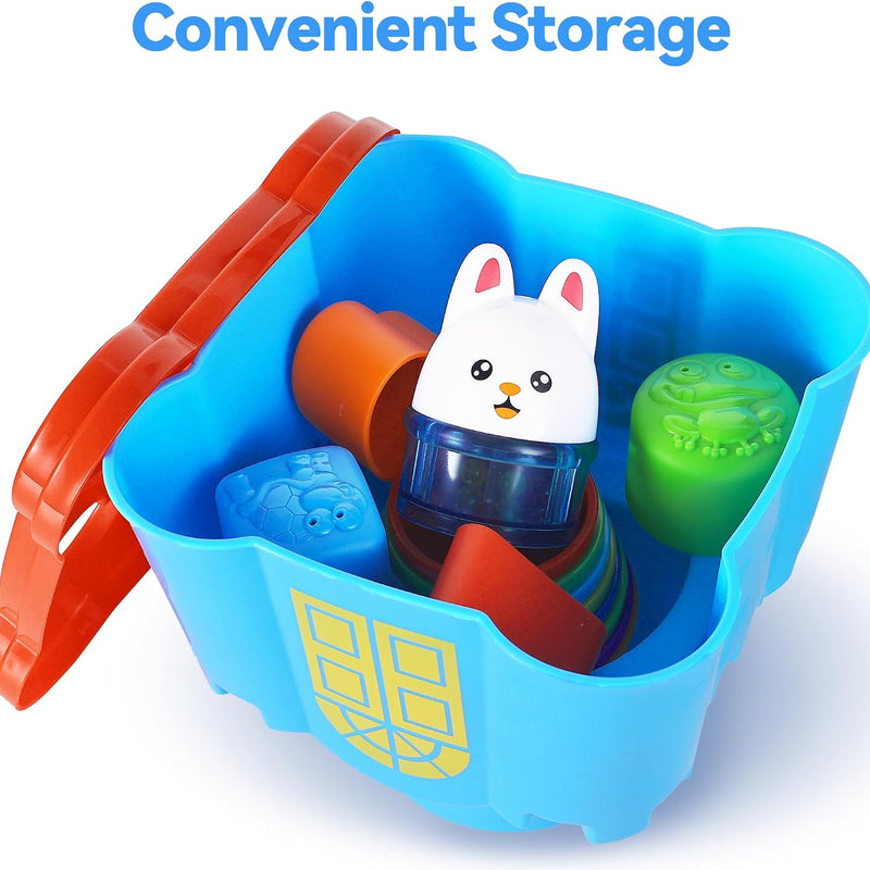iPlay, iLearn Baby Stacking Cup Toy, Toddler Stackable Block w/Shape Sorter | Infant Stackable Cups Montessori Learing Nesting Sorting Game, Kids Bath Toy Birthday Gift 12 18Month 1 2 3 Year Old Boy Girl