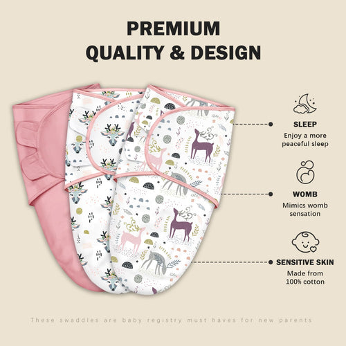 Cute Castle 3-Pack Baby Swaddle Sleep Sacks - Newborn Swaddle Sack - Ergonomic Baby Swaddles Blanket Warp for Boys and Girls - Baby Essentials (0-3 Months - Pink)