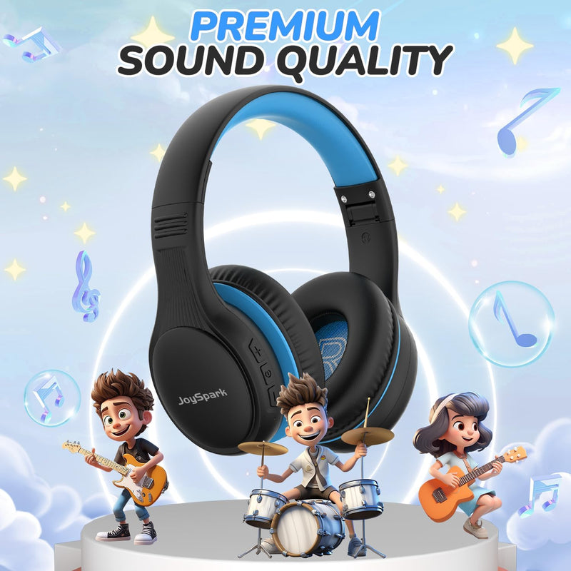 JoySpark Kids Bluetooth Headphones, 60 Hours Playtime, Bluetooth 5.4 Kids Headphones Wireless, Type-C Fast Charging, 85/94dB Volume Limited, Foldable Toddler Wireless Headsets with Mic-Black Blue