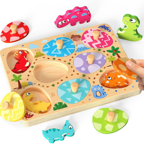 Wooden Dinosaur Matching Egg Puzzle for Preschool Learning Activities and Educational Toys