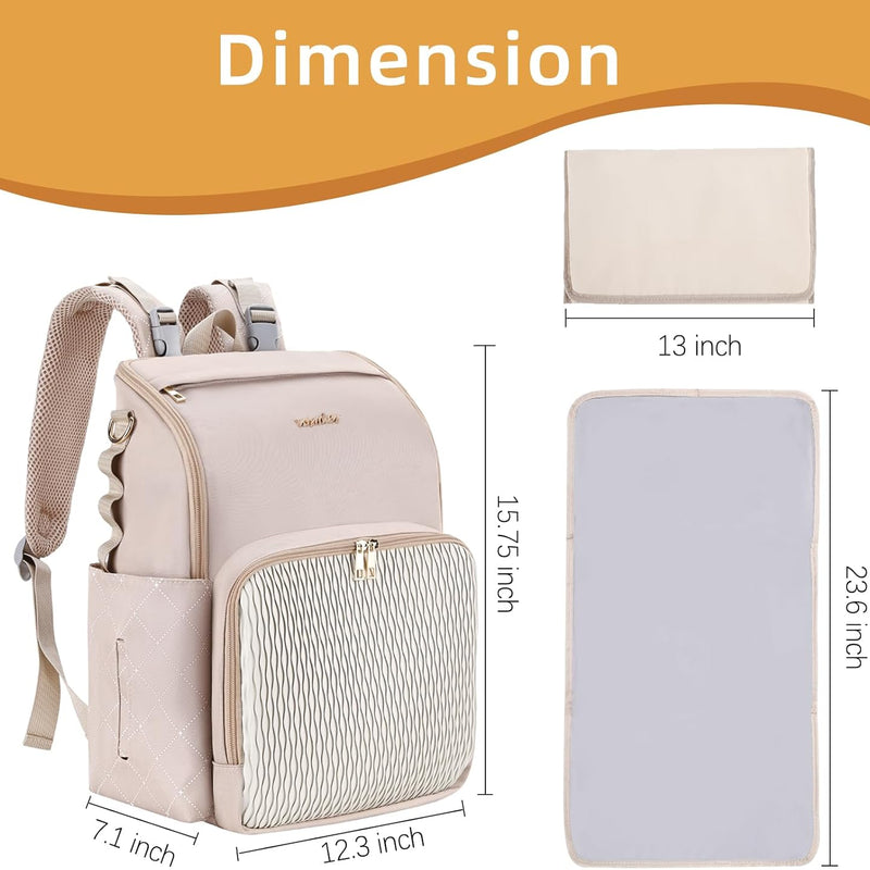 Stylish Baby Diaper Bag, Baby Bag with Changing Pad, Pacifier Case& Stroller Straps, Large Diaper Backpack Boy Girl, Water Resistant Travel Diaper Backpack for Mom Dad