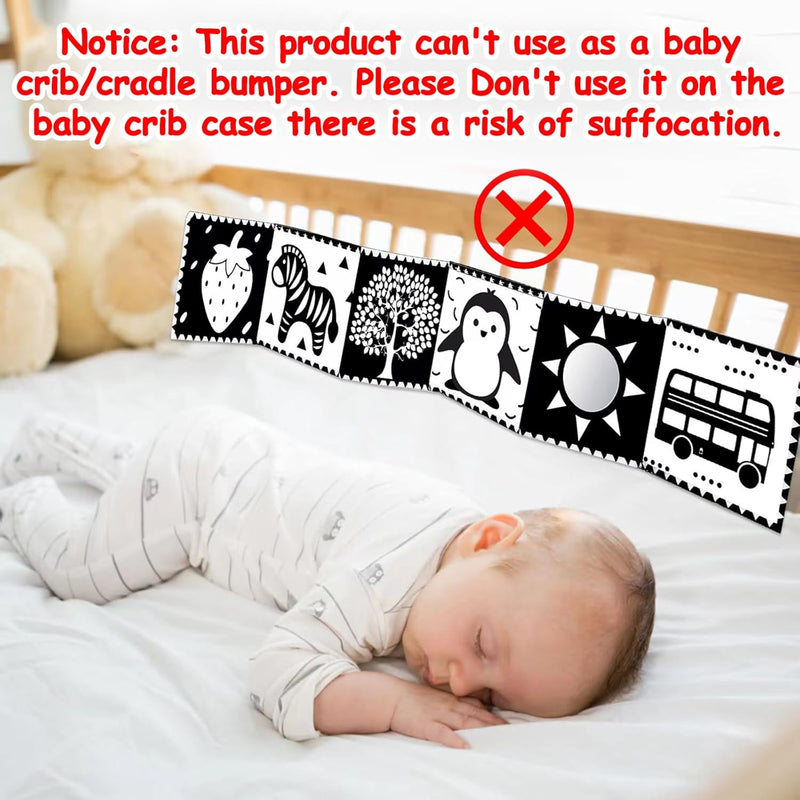Black and White High Contrast Toys for Baby 0-3 3-6 months Infant Tummy Time Soft Crinkle Book Mirror Sensory Toys 0 2 4 5 6 Month Old Babies Boy Gril Newborn Development Christmas Stocking Stuffer