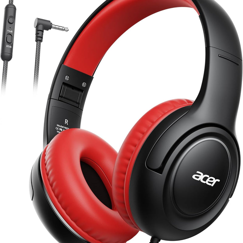 acer kids headphones purple green - over-ear volume limiter 85db foldable stereo sound headset for toddlers girls boys travel learning entertainment