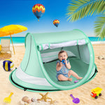 Kapeazo Baby Beach Tent, Pop Up UV Sun Shade for Infant Toddlers (Green) | Portable Baby Beach Essentials, Sun Shelter for Travel, UPF 50+, Breathable Mesh, Infant Sleeping Tent for Parks and Camping