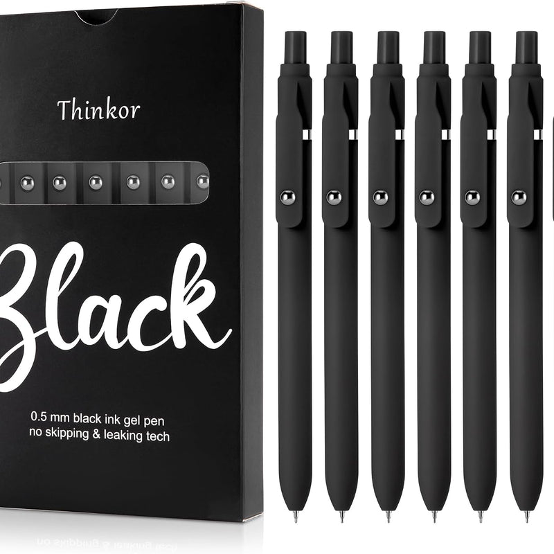 thinkor Gel Pens Black Ink, 7 Pcs 0.5mm Quick Dry Fine Point Smooth Writing Pens, Cute Office School Supplies Gifts for Women Student (7 Pcs Pink - Black Ink)