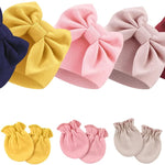 BQUBO Newborn Baby Girls Hats Mittens Set Hospital Hat Beanie Infant Bow Hats Baby Cotton Gloves for 0-6 Months