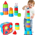 iPlay, iLearn Baby Stacking Cup Toy, Toddler Stackable Block w/Shape Sorter | Infant Stackable Cups Montessori Learing Nesting Sorting Game, Kids Bath Toy Birthday Gift 12 18Month 1 2 3 Year Old Boy Girl