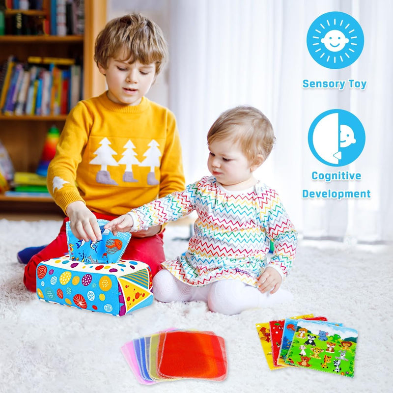 Baby Toys 6-12 Months: Baby Tissue Box 6 Month Old Montessori Toy | Pulling Play Scarf Soft Box with Crinkle Paper - Infant Sensory Toy for Babies 7 8 9 10 Month Old 1st Birthday Boy Girl Gifts
