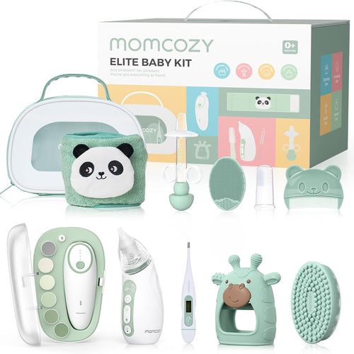 Momcozy Elite Baby Kit, Superior Baby Shower Gift & Registry Essential Kit | Grooming&Health&Cleansing Care Set,Electric Nail File & Nasal Aspirator,Tummy Wrap,Thermometer,Bath Brush,Teether,Storage Bag