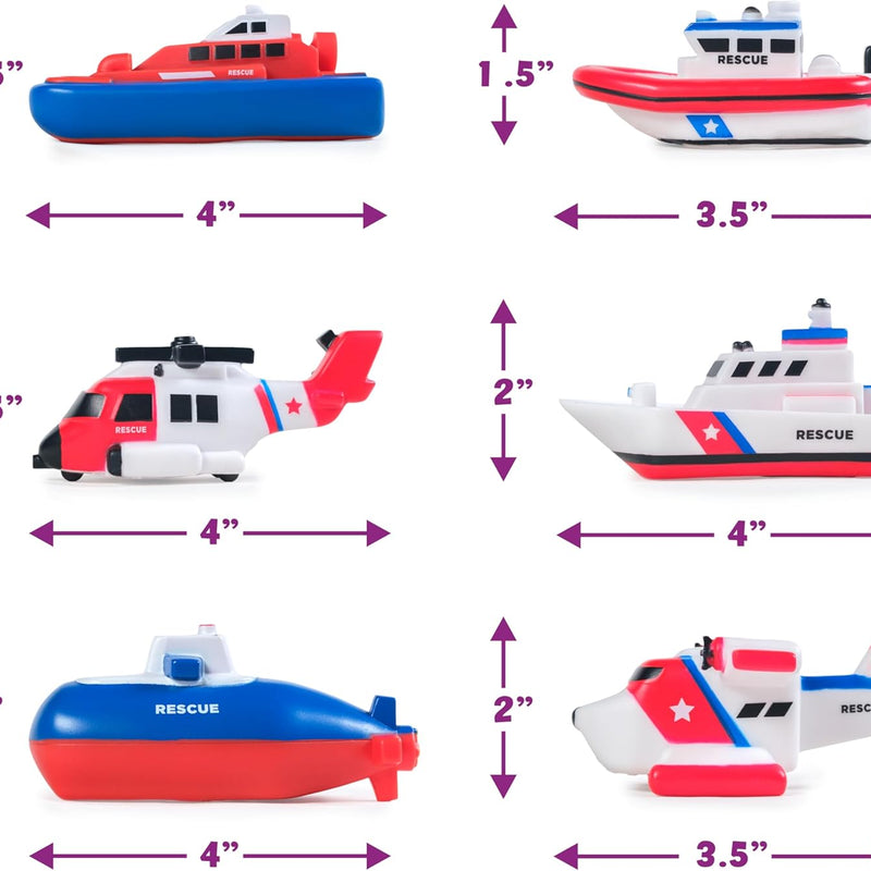 Tub Works® Ocean Rescue™ Vehicles Light Up Bath Toys, 6 Pack | Water-Activated Light Up Toys Flash & Change Color | Easy-Grip Baby & Toddler Bath Toys | Sensory Toys with Bath Lights for Kids Bath
