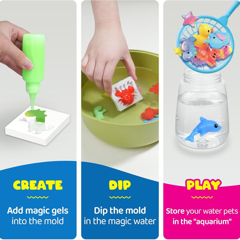 Magic Water Elf Toy Craft Kits for Kids, DIY Your Own Aqua Fairy Water Pets & Squishy Maker Toys with 10 Magic Gels and 8 Molds, Art Supplies Arts and Crafts for Kids Boys and Girls Ages 4-8 6-8