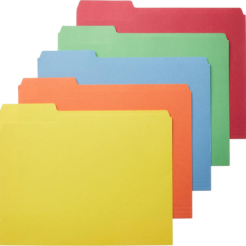 Amazon Basics Sturdy File Folders with Reinforced Tabs for Filing and Organization, 1/3-Cut Tab, Assorted Positions, Letter Size, 8.5x11 inches, Manila, 100-Pack