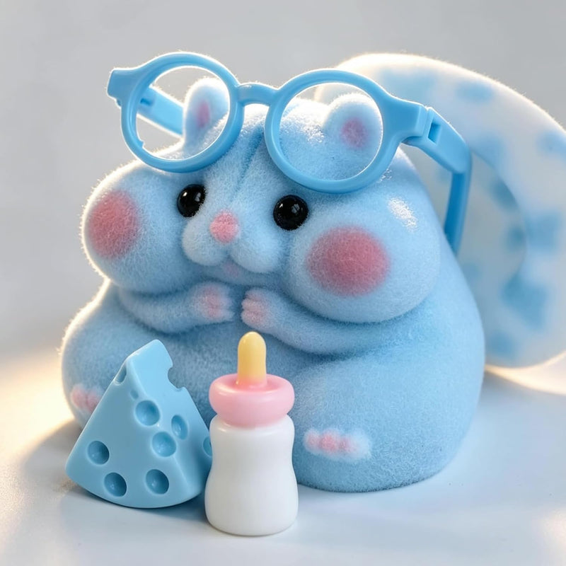 Handmade Taba Squishy Hamster Toy, Cute Squishy Hamster Fidget Toy, Realistic Hamster Toy, Soft Silicone Mochi Furry Toy, Stress Relief Gift for Adults & Kids, Sensory Anxiety Plushie (Blue)