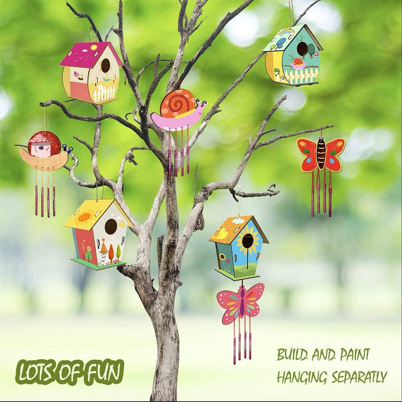 Home Composer 4 Pack DIY Bird House Wind Chime Kits for Children to Build and Paint, Wooden Arts and Crafts for Kids Girls Boys Toddlers Ages 8-12 4-6 6-8