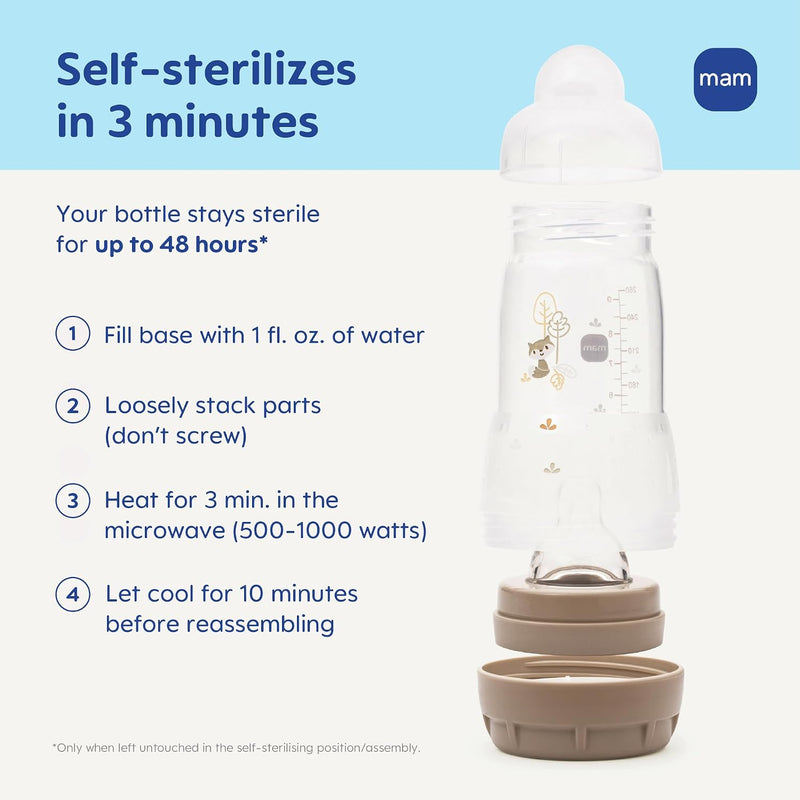 MAM 9oz Easy Start Anti-Colic+ Vented Baby Bottles, 2+ Months, 4 Pack, Girl | Medium Flow Breastfeeding-Like Nipple, Dual Anti-Colic Reduces Gas & Reflux, Easy Clean, BPA Free, 2+ Months, Made In Europe
