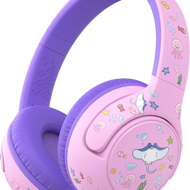 iClever BTH27 Toddler Headphones for 2+ Year Old Baby Kids Travel Study | SafeSound Tech3.0, 74H Playtime, Bluetooth 5.4, BPA Free, Aux, Soft Baby Headphones, Easy Operation, Adjustable, Green/Pink