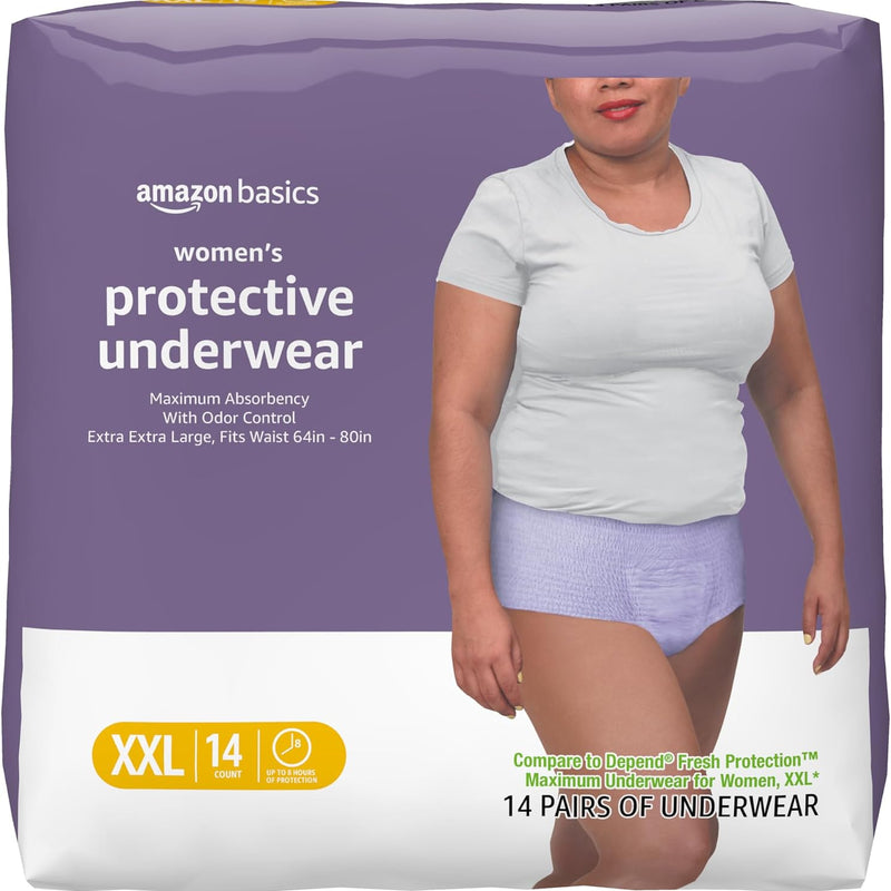 Amazon Basics Postpartum Incontinence Underwear for Women, Maximum Absorbency with Bladder Leak Protection, Fresh Protection, Disposable, Large, Lavender, 18 Count