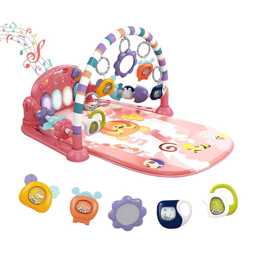 dearlomum Baby Play Mat Gym with Lights, Music & 5 Sensory Toys for Newborns 0-12 Months (Pink)