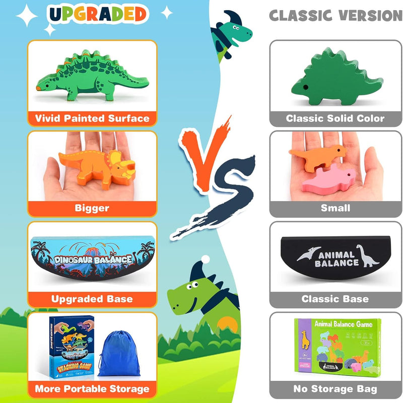IPOURUP Dinosaur Blocks for Kids 3-5 Wooden Stacking Montessori Toy for 3 4 5 6 7 8 Year Old Boys and Girls