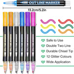 Yangmei Outline Glitter Markers, Teen Girl Gifts Trendy Stuff, Art Supplies for Kids 6-8 9-12, Crafts for Girls 8-12, 12 Self Outline Metallic Markers, Gift for 4-12 Year Old Girls Birthday Gift