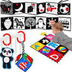 Black and White High Contrast Toys for Baby 0-3 3-6 months Infant Tummy Time Soft Crinkle Book Mirror Sensory Toys 0 2 4 5 6 Month Old Babies Boy Gril Newborn Development Christmas Stocking Stuffer