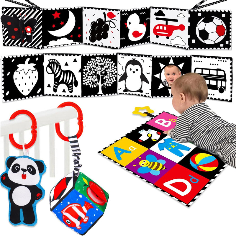 Black and White High Contrast Toys for Baby 0-3 3-6 months Infant Tummy Time Soft Crinkle Book Mirror Sensory Toys 0 2 4 5 6 Month Old Babies Boy Gril Newborn Development Christmas Stocking Stuffer