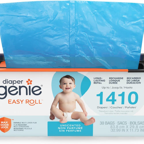 Diaper Genie Easy Roll Refill | 30 Bags Per Refill | Holds Up to 1410 Newborn Diapers | Odor Control | Diaper Pail Refill Bags | Fits Diaper Genie Signature & Platinum Pails