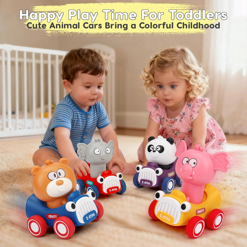 AugToy Press to Go Cars Toys for Baby Infant Toddlers Toys | Animal Racing Cars Toys, Push Go Cars Toys for Baby Boys Girls Easter Christmas Birthday Gifts