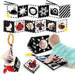 Tummy Time Toys, High Contrast Baby Book with Mirror & Teether for Newborn | Black and White Baby Toys for infant 0-6-12 Months, Visual Stimulation Soft Sensory Books, Baby Boy Girl Shower Gift