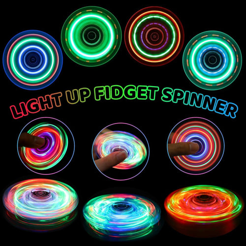Fidget Spinner 2 Pack, Light up Sensory Fidget Toys Adults Kids 4-8-12 with Autism ADHD, Kids Travel Toys Anxiety Stress Relief Teen Boy Gifts, Classroom Prizes Glow Birthday Party Graduation Gifts