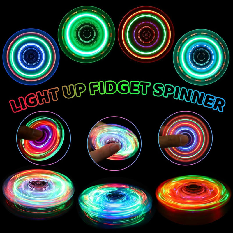 Fidget Spinner 2 Pack, Light up Sensory Fidget Toys Adults Kids 4-8-12 with Autism ADHD, Kids Travel Toys Anxiety Stress Relief Teen Boy Gifts, Classroom Prizes Glow Birthday Party Graduation Gifts