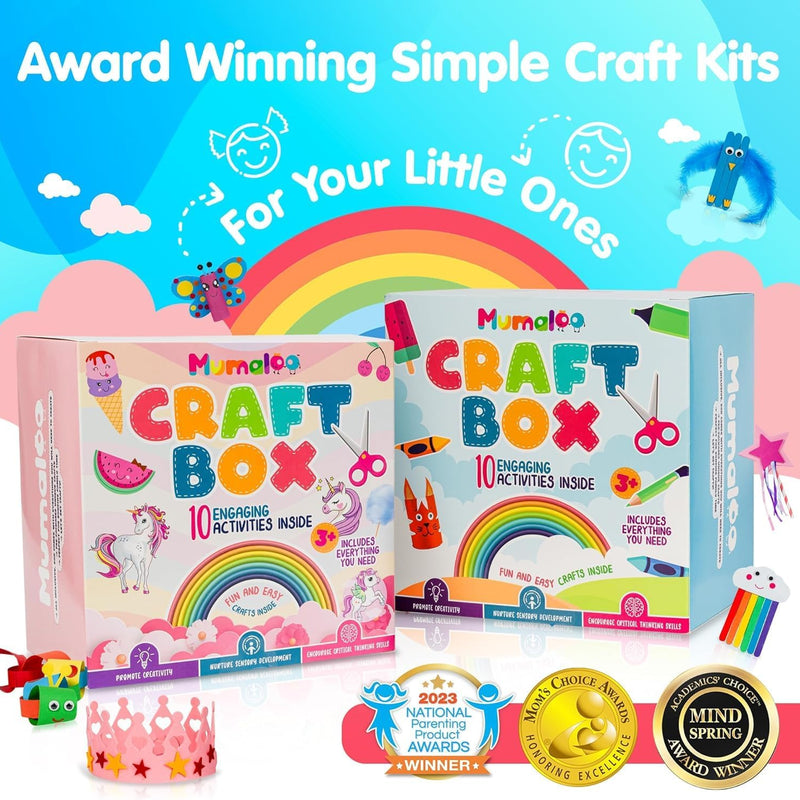 Mumaloo Arts and Crafts Kit for Kids – 10 Projects Ages 4–8 | No-mess craft box for girls & boys | Preschool homeschool art supplies | Educational gift | 3 4 5 6 7 8 year old toddler