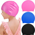 Zhanmai 3 Pieces Kids Swim Caps for Girls Boys Age 4-16 Silicone Swimming Cap Long Hair Teens Youths with Long Curly Hair Braids Dreadlocks Large Waterproof Pool Swim Hat