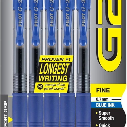 Pilot G2 Premium Gel Roller Pens, Fine Point 0.7 mm, Blue Ink Pens Fine Point, Pack of 5 - Ideal for School, Journaling, and Office Writing