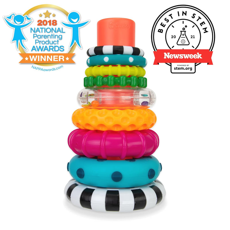 Sassy Stacks of Circles Stacking Ring STEM Learning Toy, 9-Piece Set for 6+ Months