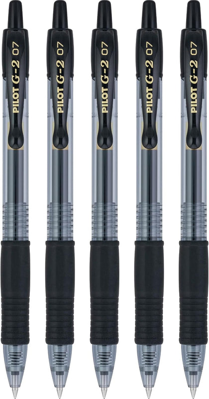 Pilot G2 Pens, Premium Refillable and Retractable Rolling Ball Gel Pens, Fine Point, 0.7mm, Black Ink, 5-Pack