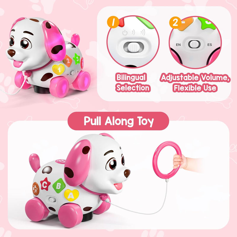 ToddlerCley Musical Puppy Toys for 1 Year Old Girl Gifts, 1st Birthday Girl Gift, Bilingual Learning Baby Toy 6-12-18 Months with Sound & Lights, Educational Toy for 1 Year Old Boy Present
