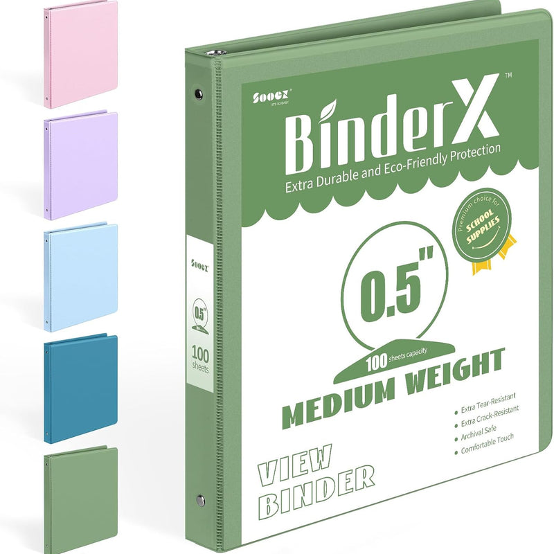 BinderX Extra Durable 3 Ring Binder, Round Rings 1 Inch Binder, Fits 175 Sheets of 8.5x11 Paper, Customizable View Cover with Inside Pockets, Cute 1" Binders, 1 Inch Binders 3 Ring, Pink