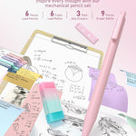 Four Candies 39 PCS Aesthetic Stationery Set with Cute Pen Case, College Supplies and Nursing Essentials, 12 Pastel Highlighters, 5 Black Gel Pens, 6 Mechanical Pencils, Pink