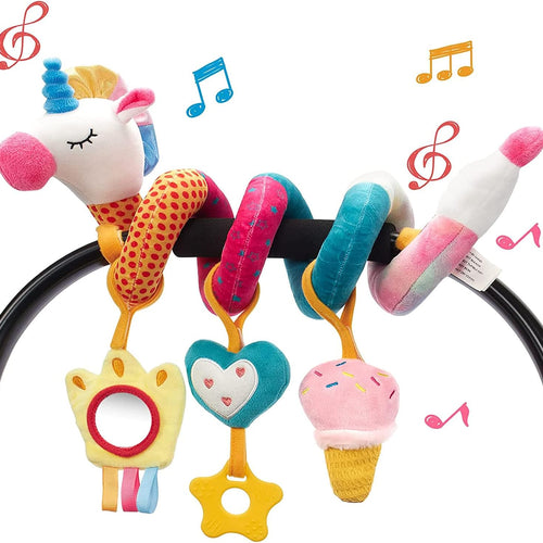 hahaland Car Seat Toys for Babies 0-6 Months Girl Stroller Toy Unicorn | Baby Toys 0-6 6-12 Months - Rattle, Mirror, Crinkle, Squeaky Carseat Toy Hanging Developmental Newborn Baby Birthday Gifts